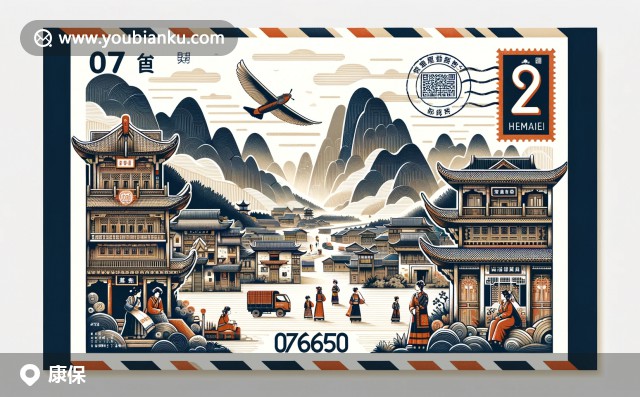 河北省張家口市康?？h的郵票風(fēng)光 - 山水剪紙繡品與076650郵政編碼