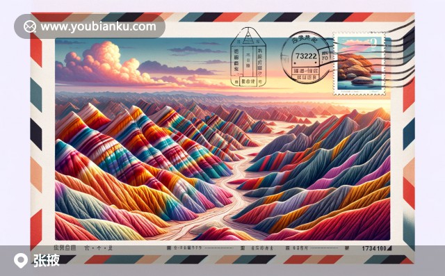 張掖七彩丹霞奇觀，沙巖地質(zhì)之美，郵政元素巧妙融入