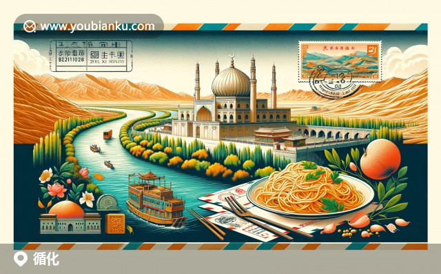 青海循化：黃河景觀、東關(guān)清真大寺與特色油潑面郵票設(shè)計(jì)