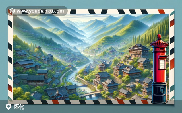 懷化大峽谷壯麗景色與洪江古商城建筑風(fēng)貌，呈現(xiàn)懷化特色美食與中國(guó)郵政元素交融