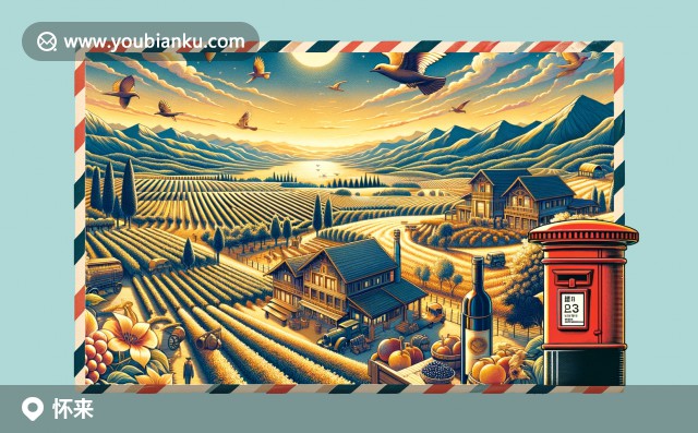 河北省張家口懷來縣風(fēng)光：葡萄園、懷來大橋郵票與懷柔水庫 - 顯示郵政編碼075400