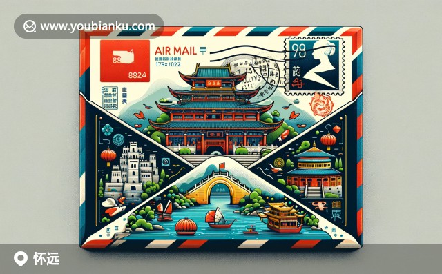 懷遠縣風情郵票信封 - 古一門關(guān)、懷河景色與傳統(tǒng)淮陽菜肴的現(xiàn)代創(chuàng)新設計