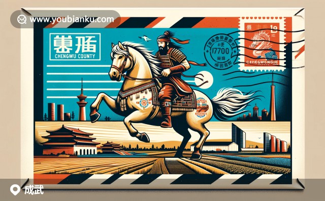 航空信封上的成武縣郵票與豐收農(nóng)田 - 山東省荷澤市成武縣郵政與農(nóng)業(yè)插畫