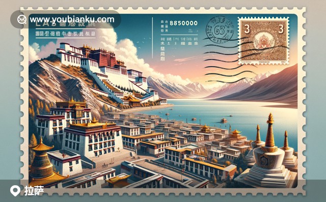 現代設計，展現拉薩三大地標：布達拉宮、大昭寺和納木錯湖，融入中國郵政元素