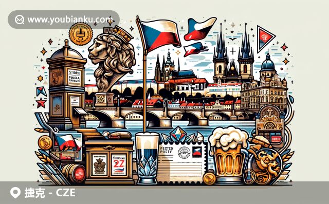 現(xiàn)代插畫展現(xiàn)捷克風(fēng)情，查理大橋、布拉格城堡和郵局元素融合
