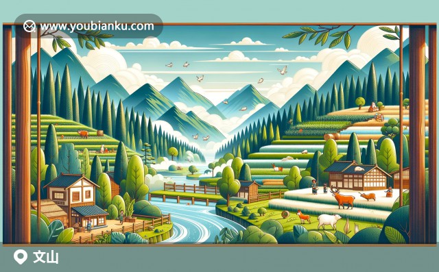 云南省文山縣，秀美的山水，特色文山三七和精美的彝族銀飾，郵編663000的藝術(shù)與文化展示