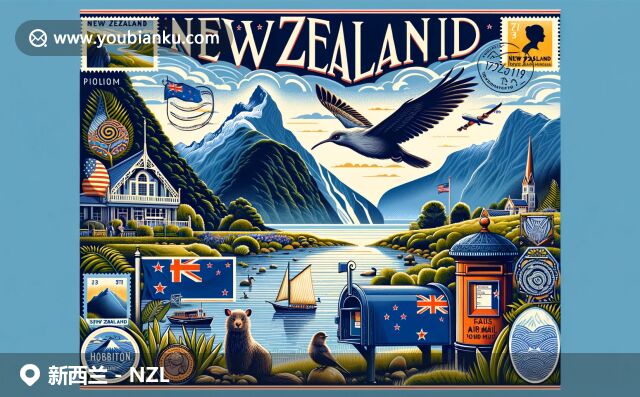新西蘭自然景觀與郵政元素的完美融合，展現(xiàn)壯麗米爾福德峽灣、神秘霍比特村和標志性奇異鳥，彰顯新西蘭文化多樣性