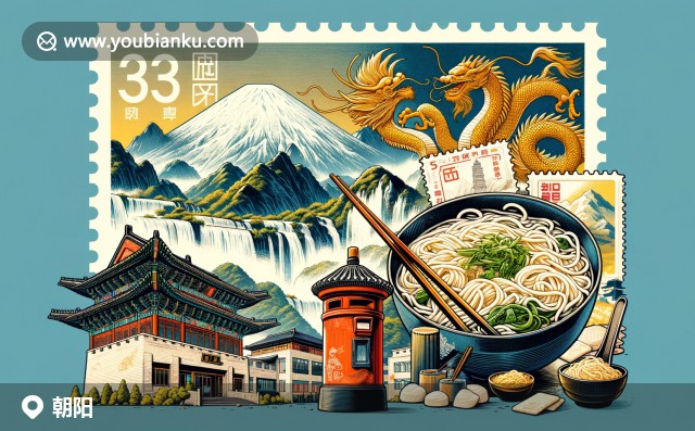 現(xiàn)代郵政文化與北京朝陽區(qū)地標(biāo)融合，展現(xiàn)太古里、藍(lán)色港灣和teamLab館，傳遞國(guó)際消費(fèi)中心城市活力