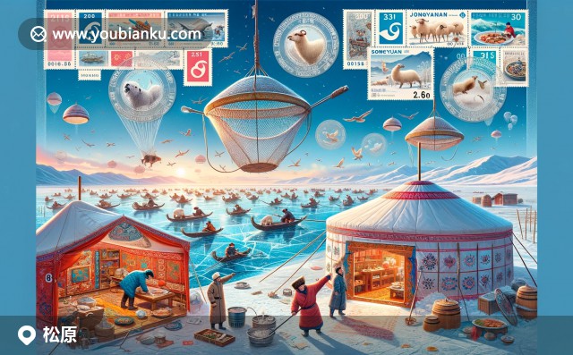 吉林省查干湖冬捕、蒙古全羊宴與郵政文化完美結合
