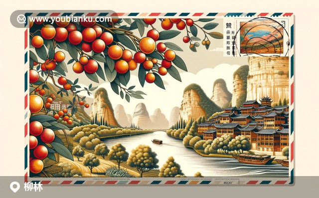 呂梁柳林郵戳郵票 - 黃河壺口瀑布，石磧羊肉與柳樹圖案