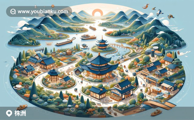 創(chuàng)意信封設(shè)計(jì)：神農(nóng)雕像、天心公園與竹筍 - 株洲縣郵編412000的農(nóng)業(yè)、自然與美食象征