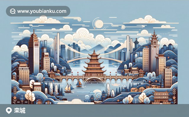 石家莊市欒城縣的春天景色，展示趙州橋的壯麗與杏花的浪漫，以及糖葫蘆的誘人色彩