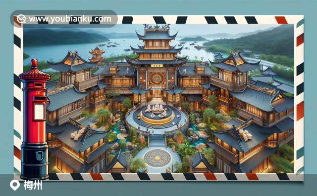 梅州獨(dú)特文化與郵政元素完美融合，展現(xiàn)梅菜扣肉、千佛塔和客家圍屋圖案