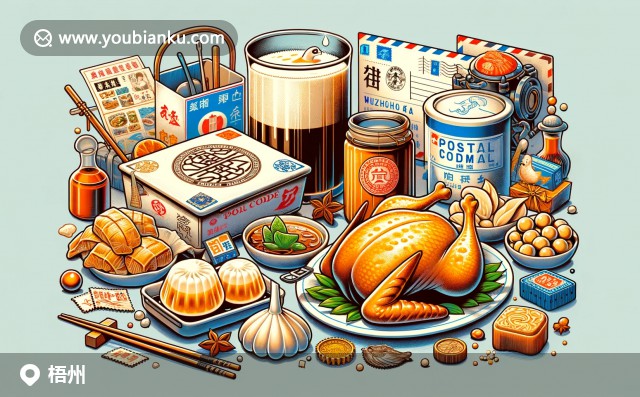 梧州美食與郵政元素創(chuàng)意結(jié)合：紙包雞、冰泉豆?jié){和龜苓膏融入現(xiàn)代明信片