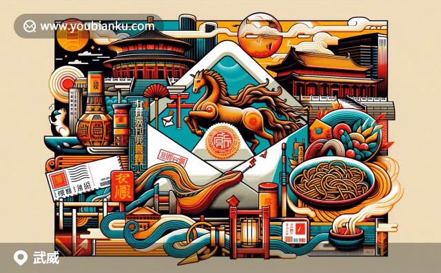 武威美食文化、歷史建筑和自然景觀的展現(xiàn)，融合航空郵政元素