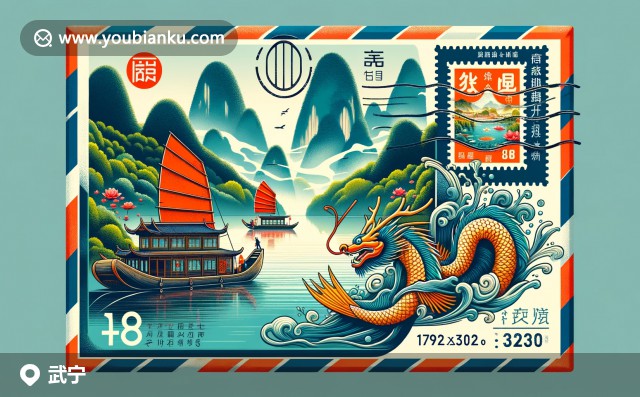 航空郵件信封中的武寧風(fēng)景：廬山、特色魚(yú)與龍舟慶?；顒?dòng)