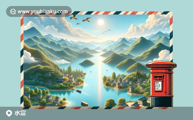 云南省水富縣郵票明信片，展示山脈、河流、茶園風(fēng)光，郵編657800