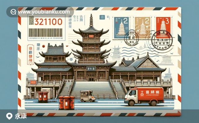 浙江金華永康梧州古城郵編321300 - 萬佛塔與郵政元素現(xiàn)代藝術(shù)表現(xiàn)