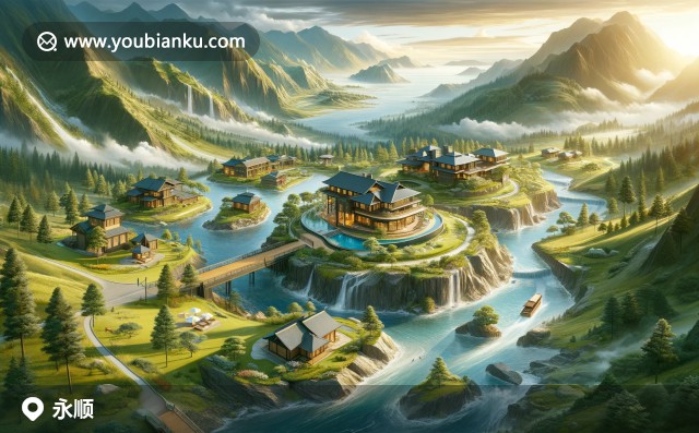 航空信封上的阿夫拉山谷風景，展示土家吊腳樓與當?shù)乩苯?，郵政編碼416700 - 湘西永順縣的創(chuàng)意藝術呈現(xiàn)