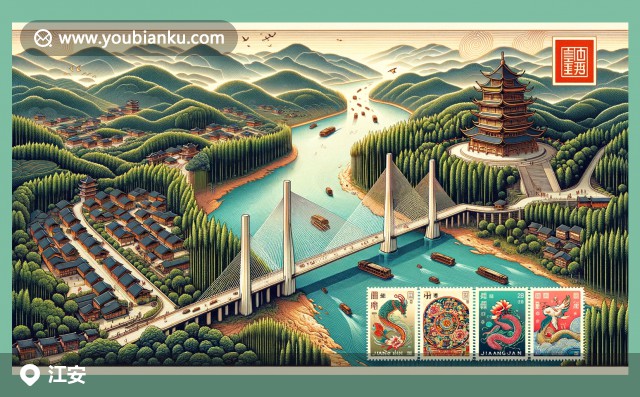 江安縣郵編644200：岷江上的安瀾索橋、翠綠竹林與蜀繡郵票展現(xiàn)地方特色