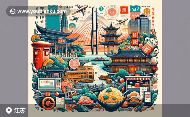 江蘇文化與郵政元素巧妙融合，描繪蘇州園林和瘦西湖景觀，彰顯江蘇獨(dú)特魅力