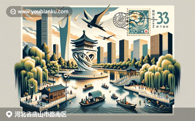 唐山市路南區(qū)獨(dú)特的文化景觀，展現(xiàn)大地震紀(jì)念園、傳統(tǒng)中國(guó)瓷器和南湖公園風(fēng)光