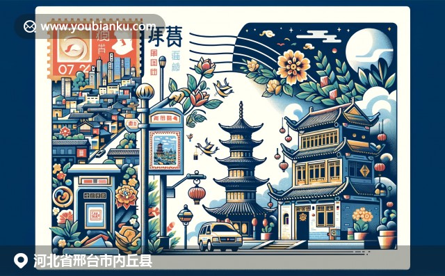 河北內(nèi)丘縣漢墓群、農(nóng)家石磨豆腐和鄉(xiāng)村傳統(tǒng)民居的現(xiàn)代插圖