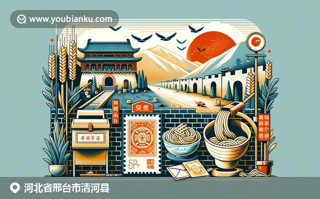 河北清河文化古城特色展示：城墻、古塔、手工刺繡與中國郵政元素