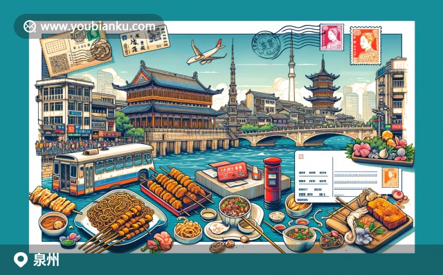 泉州開(kāi)元寺雙塔與提線木偶戲，展現(xiàn)泉州建筑和文化特色，融入中國(guó)郵政元素