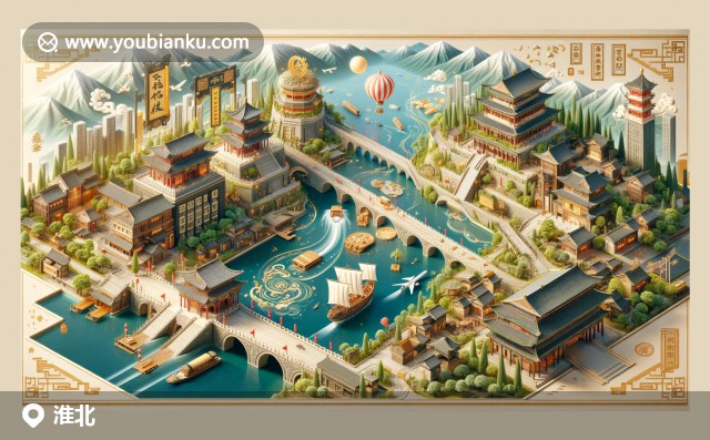 淮北的古建筑、自然風(fēng)景和煤炭畫，融入中國郵政元素，展現(xiàn)地域與郵政特色