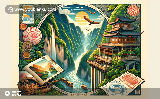 清遠(yuǎn)自然美景與郵政元素巧妙結(jié)合，展現(xiàn)黃騰峽壯麗景色和天門(mén)懸廊獨(dú)特結(jié)構(gòu)