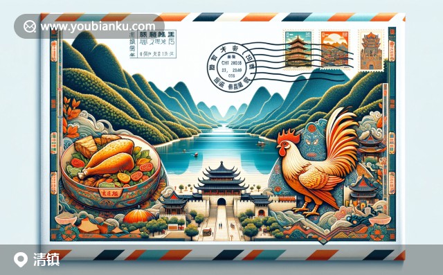 清鎮(zhèn)市插圖：洪峰湖、辣子雞與苗族刺繡的郵票風(fēng)情