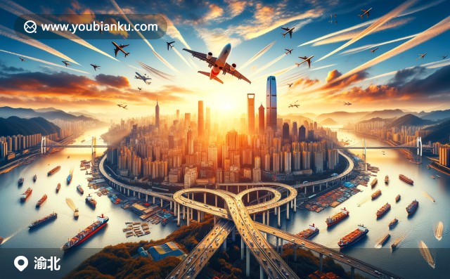 重慶江北國際機場、彩色熱氣球與重慶火鍋 - 渝北區(qū)的交通、旅游與美食郵票藝術(shù)