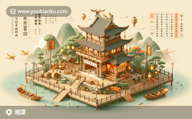 湘潭標(biāo)志性景點(diǎn)：岳麓書院、橘子洲與特色美食郵票裝飾的復(fù)古信封