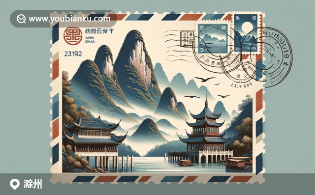 安徽自然和歷史的融合，展現(xiàn)黃山美景與徽派建筑，融入郵政元素
