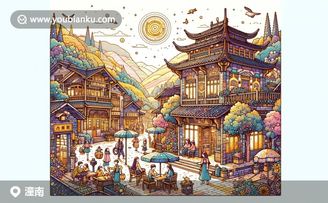 重慶市潼南縣郵戳下的葡萄、桃花源和老街風情圖，現(xiàn)代郵政編碼402660與傳統(tǒng)風貌的完美結(jié)合