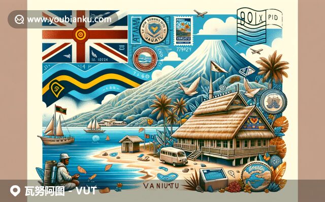 瓦努阿圖地理與郵政元素融合，展現(xiàn)國旗、火山、藍洞和郵政特色