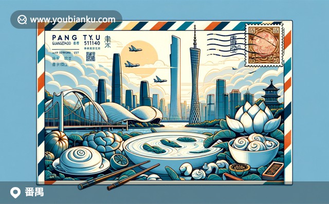插圖：廣州塔、蓮花山與雙皮奶 - 番禺區(qū)郵票風(fēng)情航空郵件藝術(shù)
