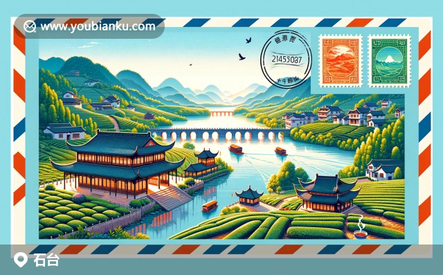 石臺(tái)縣特色 - 清溪河，白馬茶園郵票與245100郵政編碼郵戳