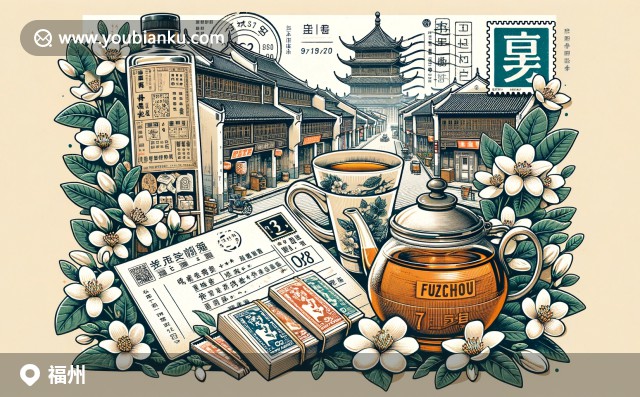 福州三坊七巷歷史建筑、茉莉花茶與郵政元素的現(xiàn)代描繪