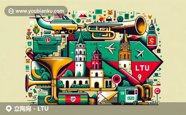 立陶宛國旗色彩與著名地標融合，展現(xiàn)郵政編碼網(wǎng)頁特色，體現(xiàn)現(xiàn)代創(chuàng)意風(fēng)格