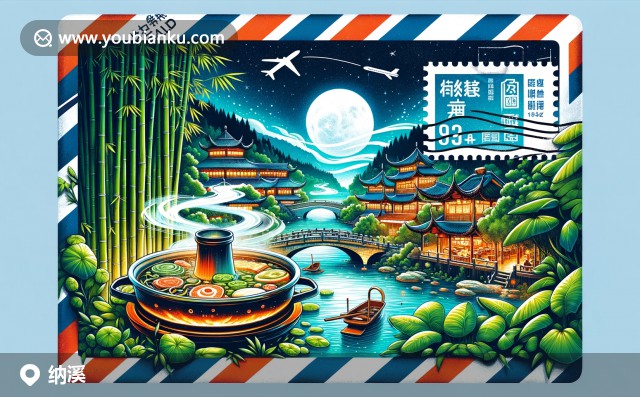 瀘州市納溪區(qū)郵票圖案 - 江景、竹海與火鍋，展示地方風(fēng)情與郵政文化