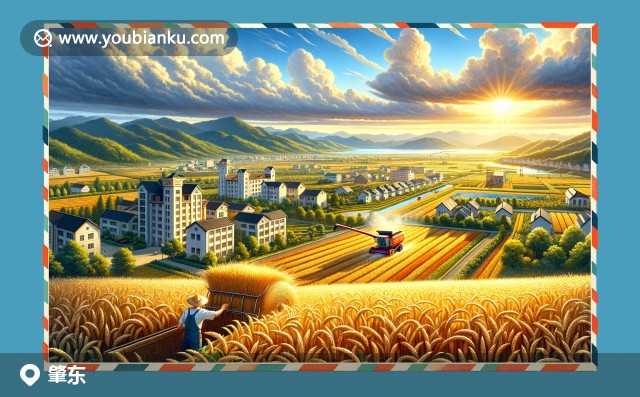 肇東市地標：陽光下的麥田、滿載玉米的筐與151100郵政編碼
