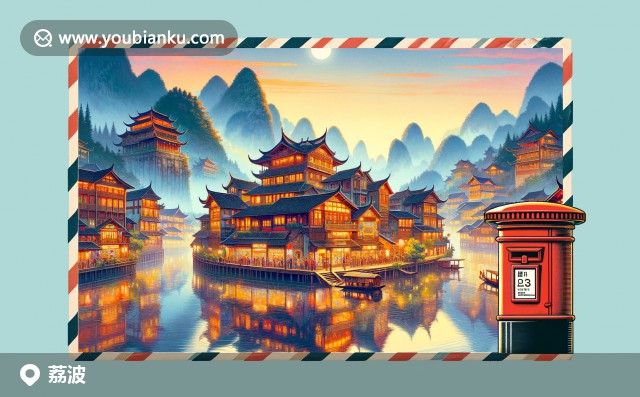 貴州省荔波縣的自然美景與文化特色，包括大小七孔橋、清澈荔枝溝及獨(dú)特的苗族銀飾圖案