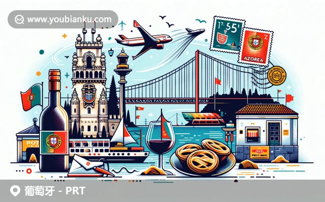 融合葡萄牙地域特色和郵政元素，展現(xiàn)貝倫塔、葡式蛋撻、波爾圖酒等著名地標(biāo)和文化符號