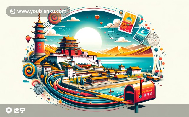 西寧自然與文化的完美融合，展現(xiàn)青海湖美景與塔爾寺寧?kù)o，融入郵政元素
