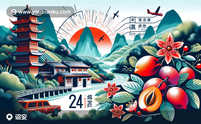 茶園風光與福建土樓的和諧共生，加上郵政主題設計，郵編363500 - 現(xiàn)代藝術風格的視覺盛宴