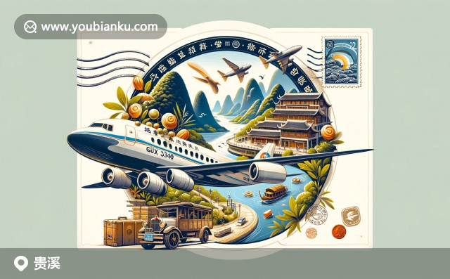 創(chuàng)意明信片設(shè)計，展示貴溪風景、桂花魚、竹筒飯及郵政主題