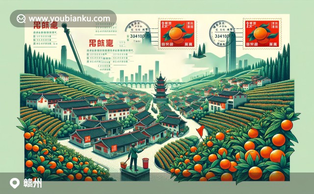 贛州紅色文化、客家文化和自然美景完美融合，展示獨特建筑與臍橙農(nóng)業(yè)，融入郵政元素