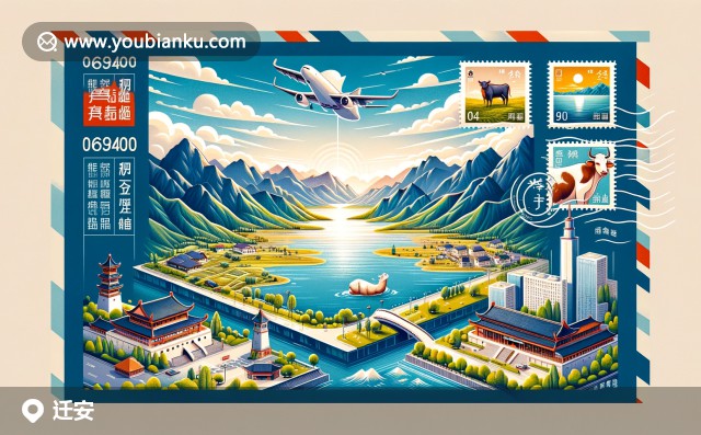 遷安特色：潘家口水庫、武陵山、冀東牛 - 航空郵件明信片與郵政編碼064400